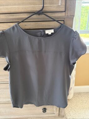 LOFT Black Short Sleeve Crewneck Top with Subtle Chest Seam
